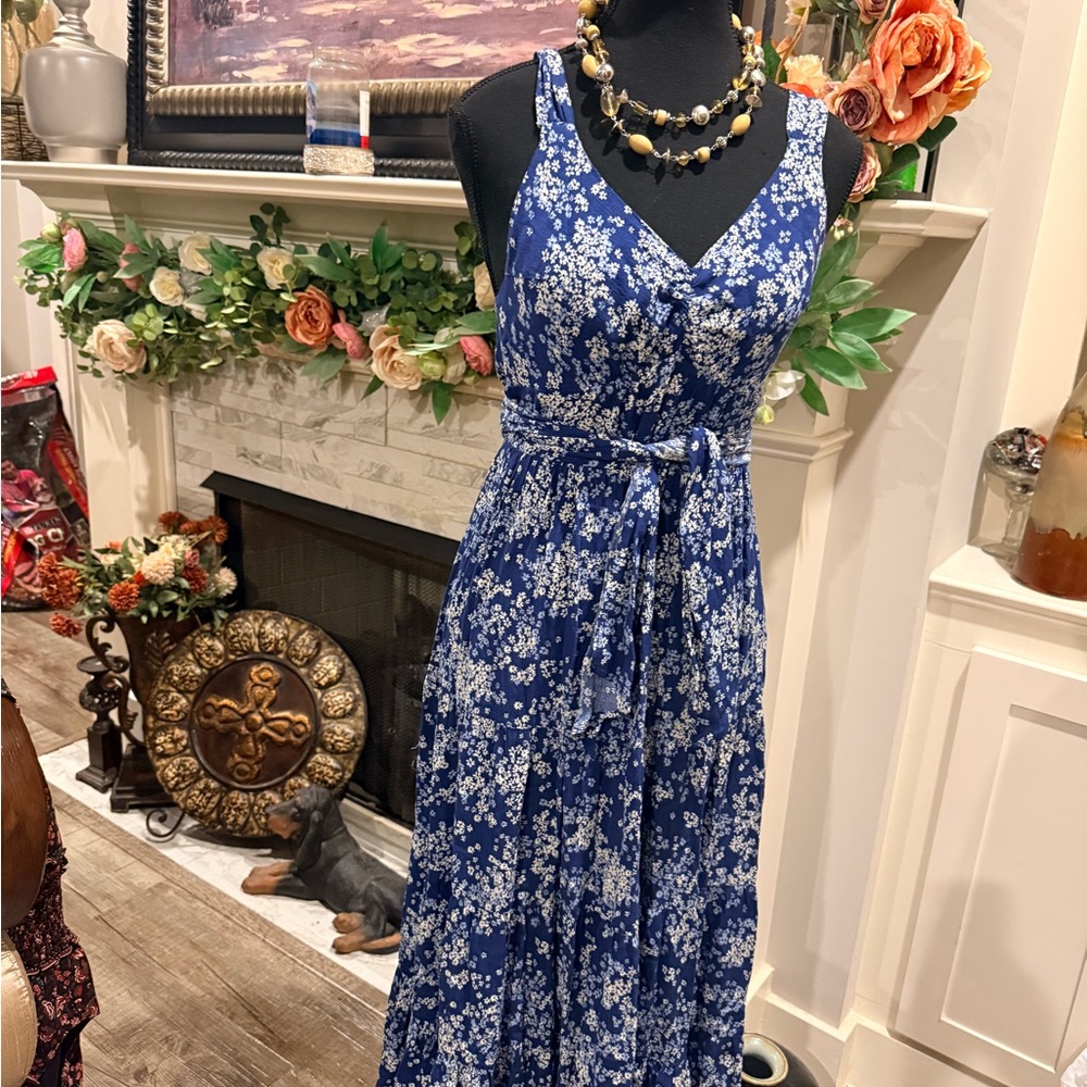 Dress Forum Navy & White Floral Wrap-Style Maxi Dress
